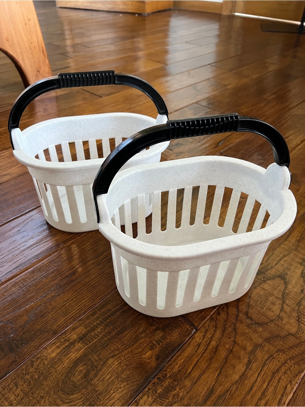 Versatile White Plastic Storage Basket with Black Handle - Set of 2